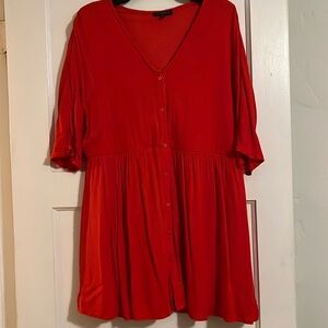 In The Style red drop waist dress lined with front buttons